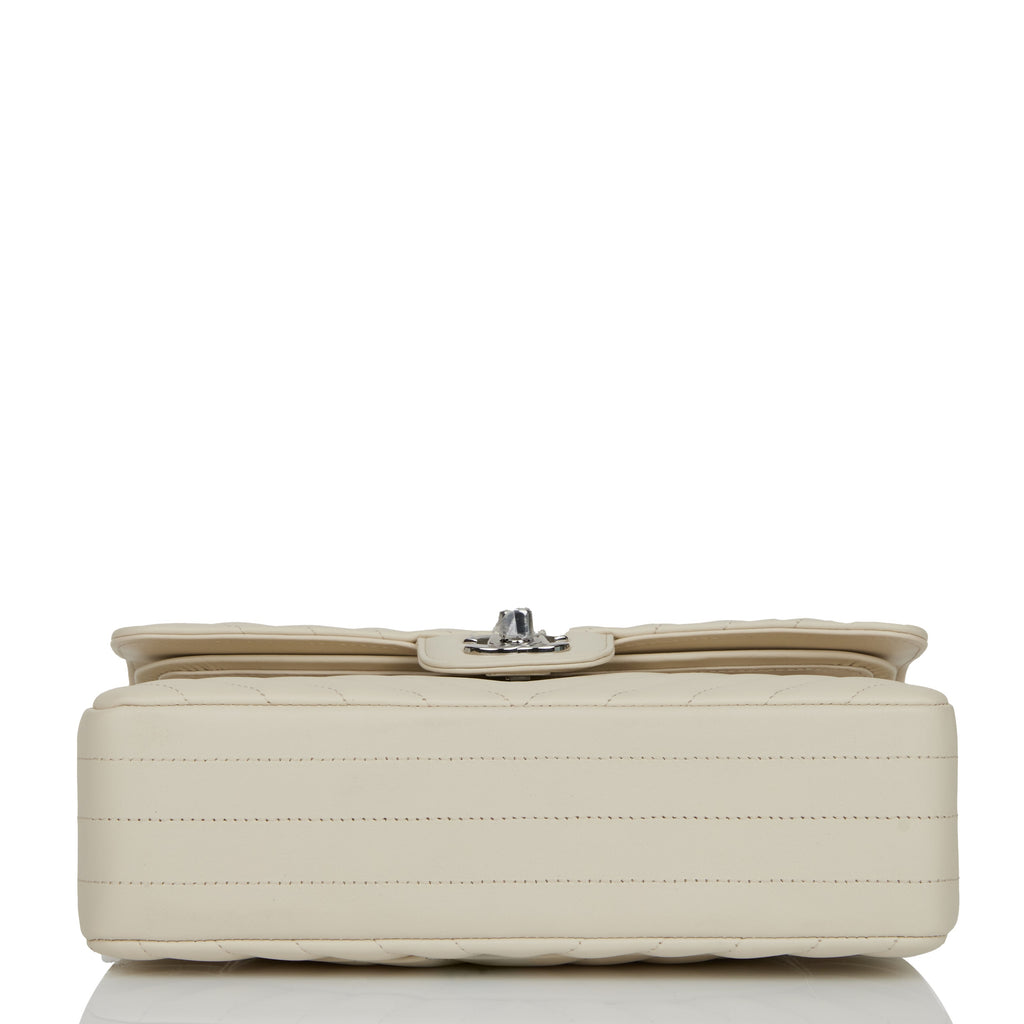Chanel Small Chevron Classic Double Flap Ecru Calfskin Silver Hardware