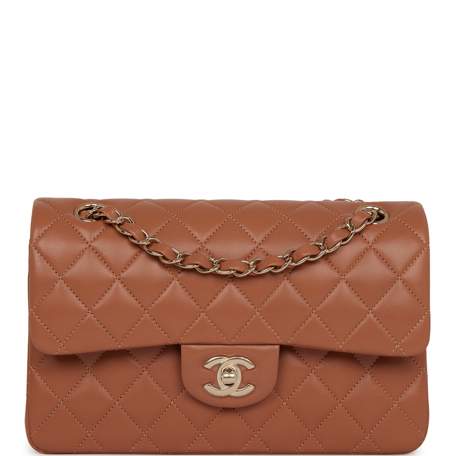 Chanel Small Classic Double Flap Bag Caramel Lambskin Light Gold Hardware