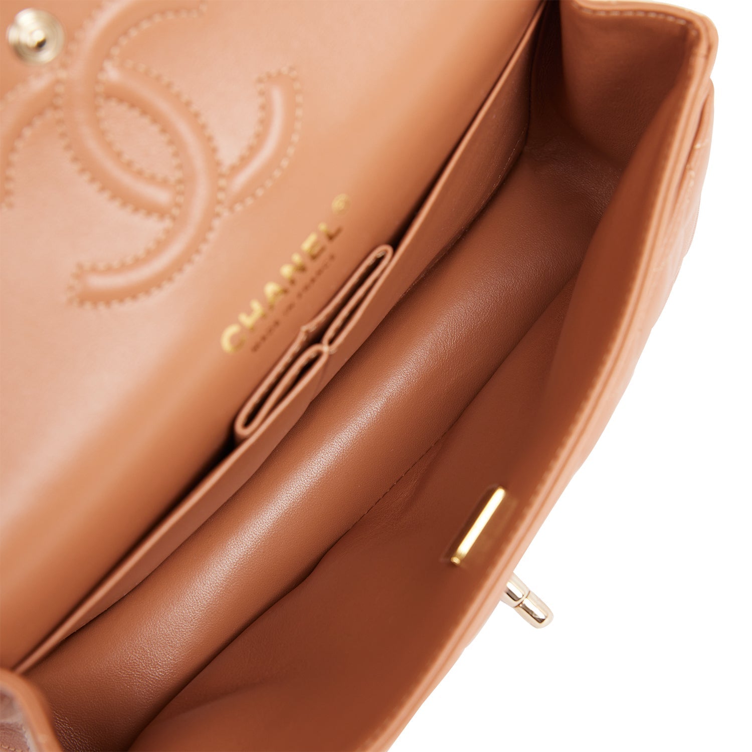 Chanel Small Classic Double Flap Bag Caramel Lambskin Light Gold Hardware