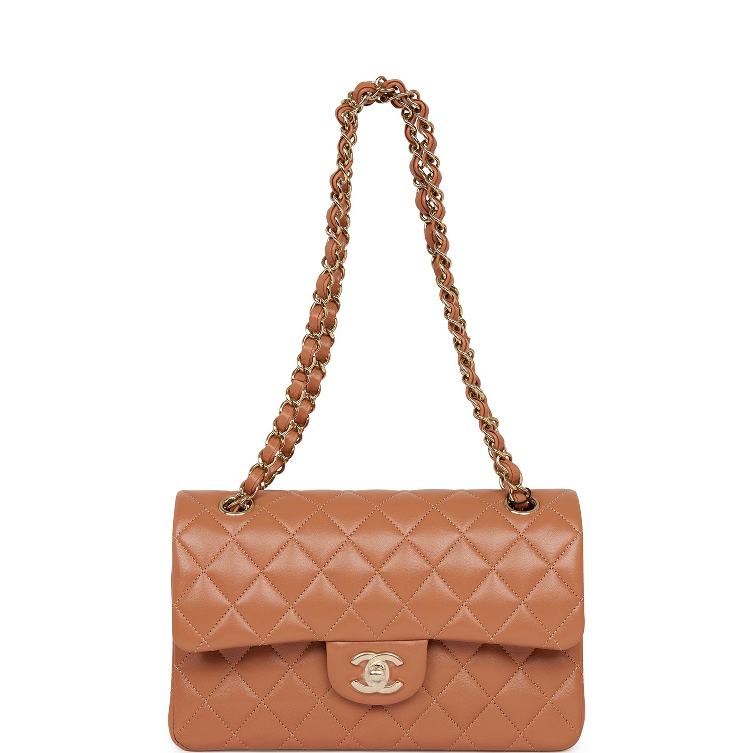 Chanel Small Classic Double Flap Bag Caramel Lambskin Light Gold Hardware