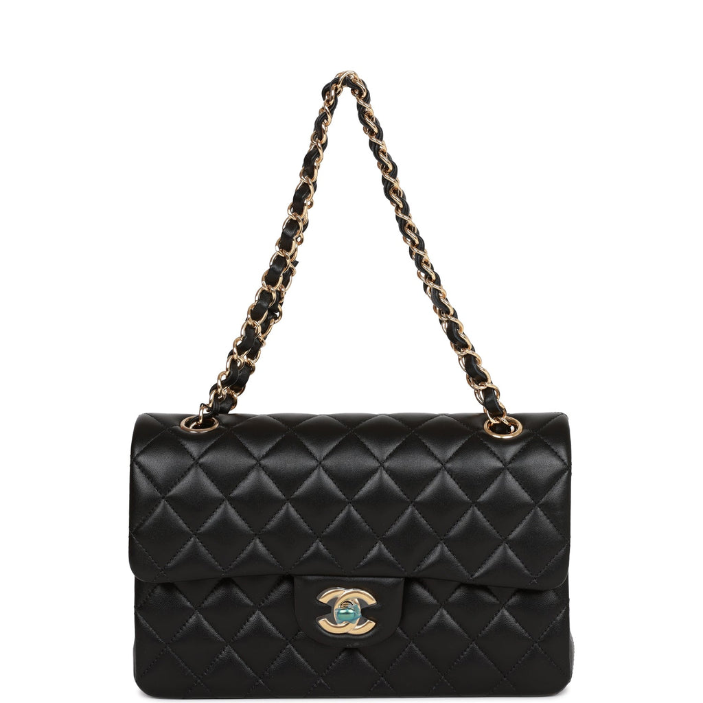 Chanel Small Classic Double Flap Black Lambskin Light Gold Hardware
