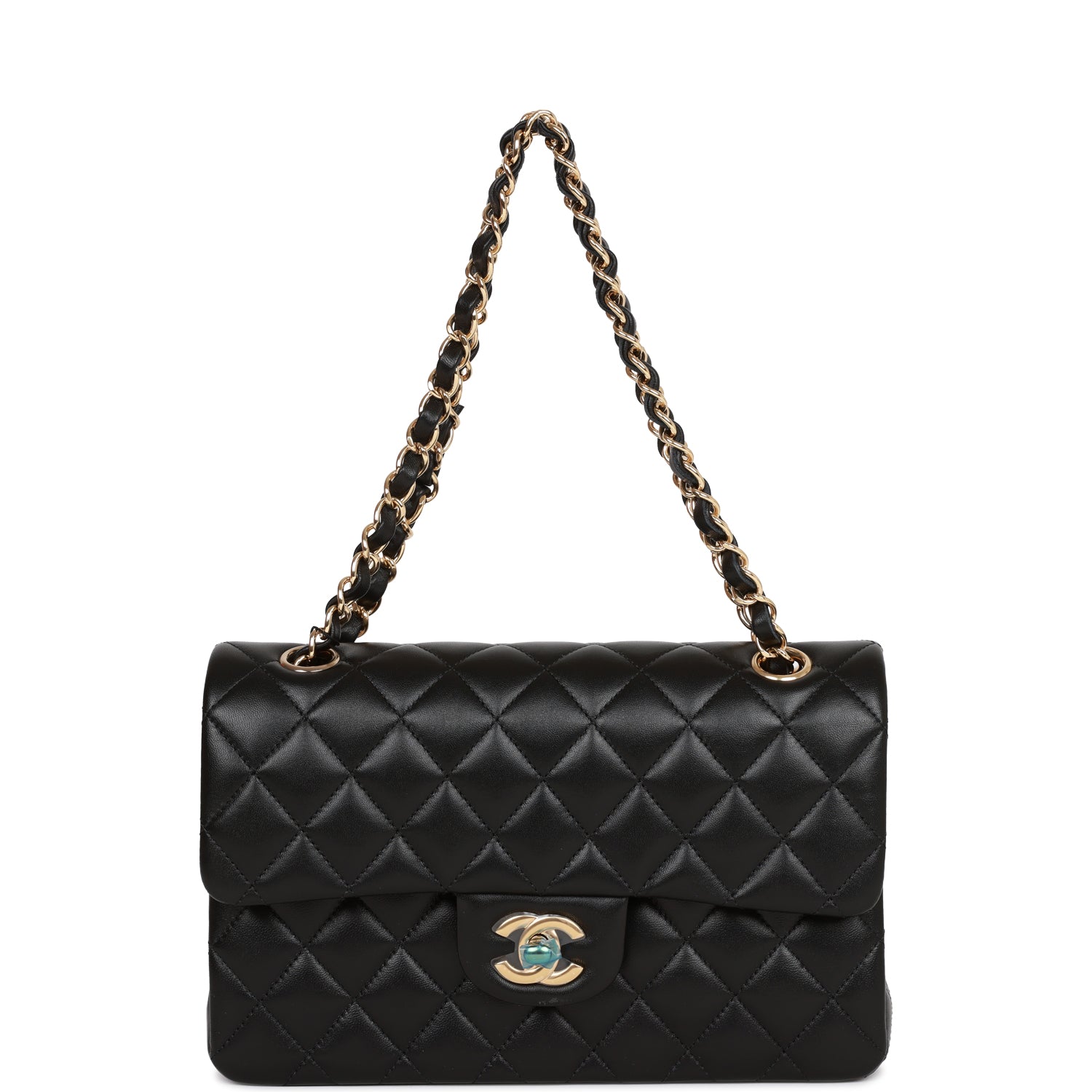 Chanel Small Classic Double Flap Black Lambskin Light Gold Hardware