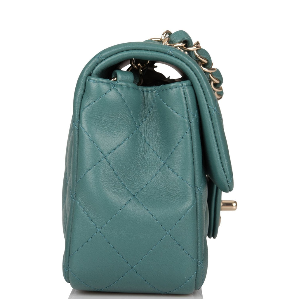 Chanel Mini Rectangular Flap Bag Green Lambskin Light Gold Hardware