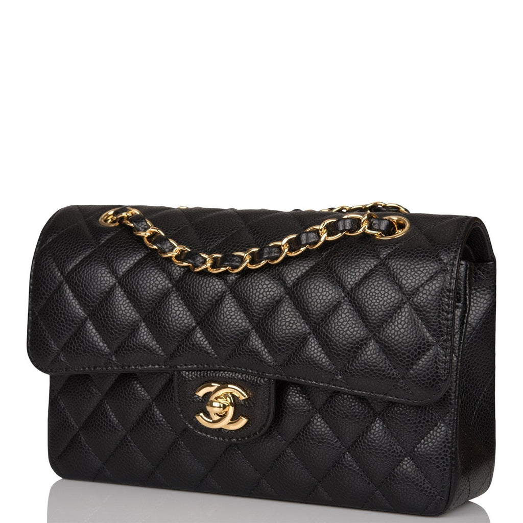 Chanel Black Quilted Caviar Small Classic Double Flap Bag Gold Hardware