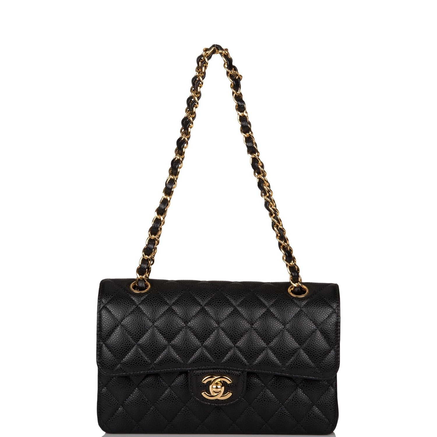 Chanel Black Quilted Caviar Small Classic Double Flap Bag Gold Hardware