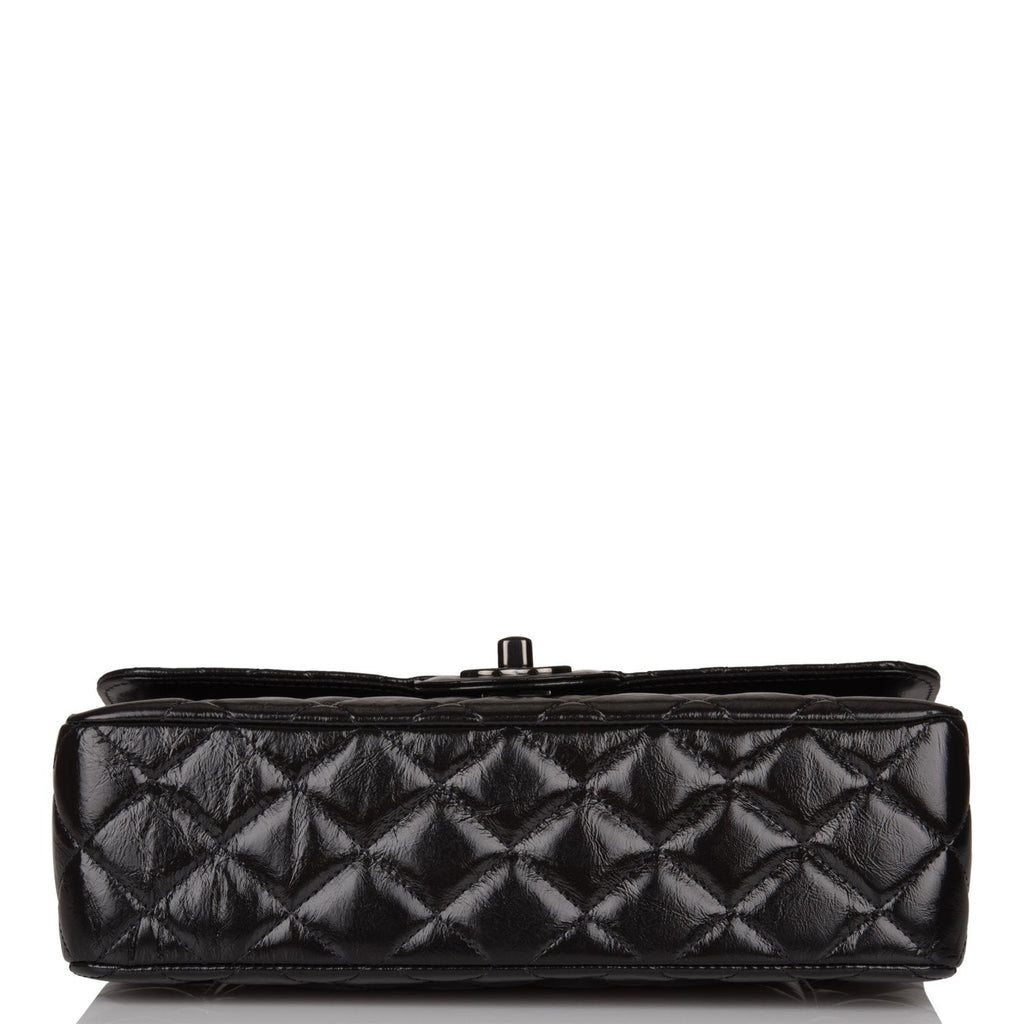 Chanel Small Classic Double Flap Shiny SO Black Crumpled Calfskin Black Hardware