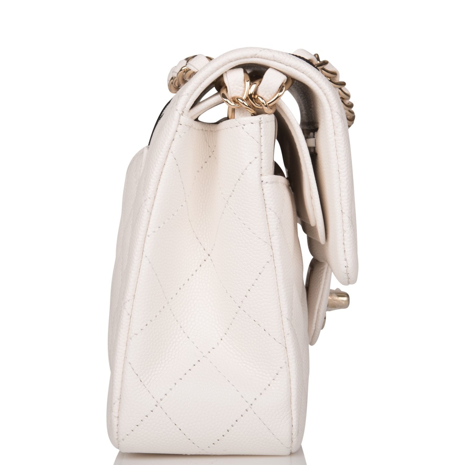 Chanel Small Classic Double Flap White Caviar Light Gold Hardware