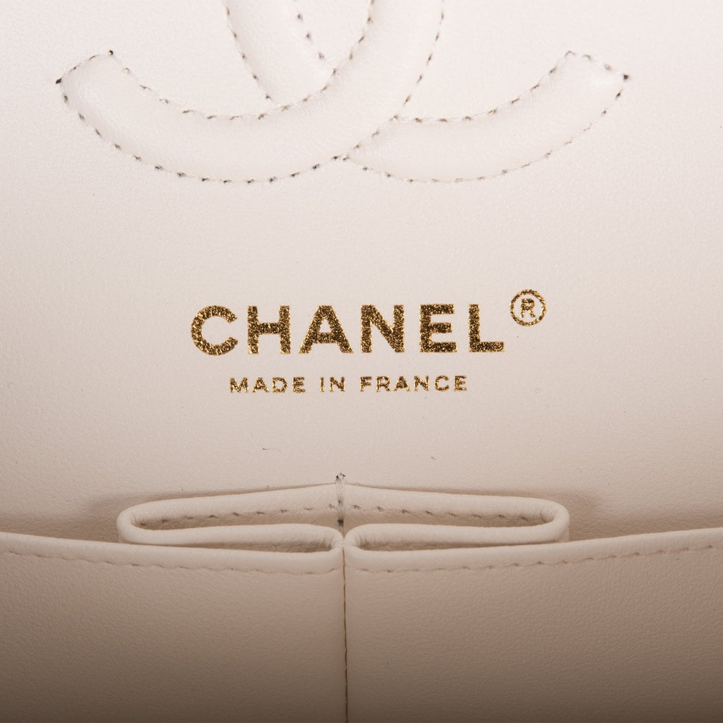 Chanel Small Classic Double Flap White Caviar Light Gold Hardware