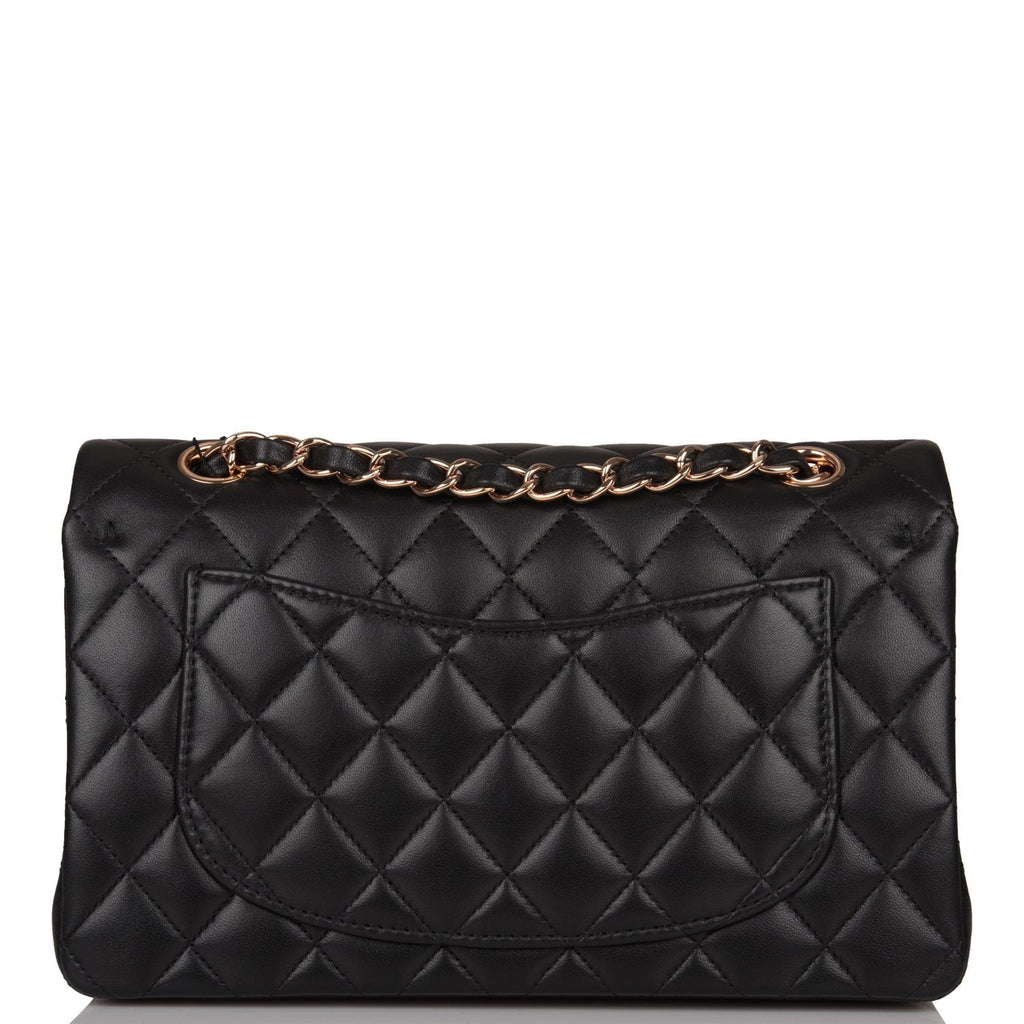 Chanel Small Classic Double Flap Bag Black Lambskin Rose Gold Hardware