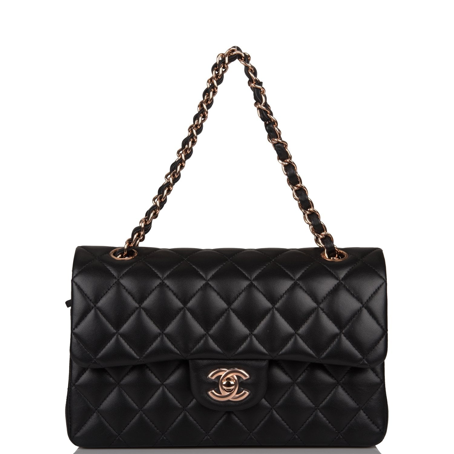 Chanel Small Classic Double Flap Bag Black Lambskin Rose Gold Hardware