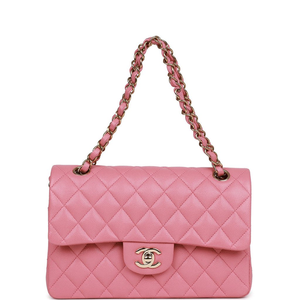 Chanel Small Classic Double Flap Dark Pink Caviar Light Gold Hardware