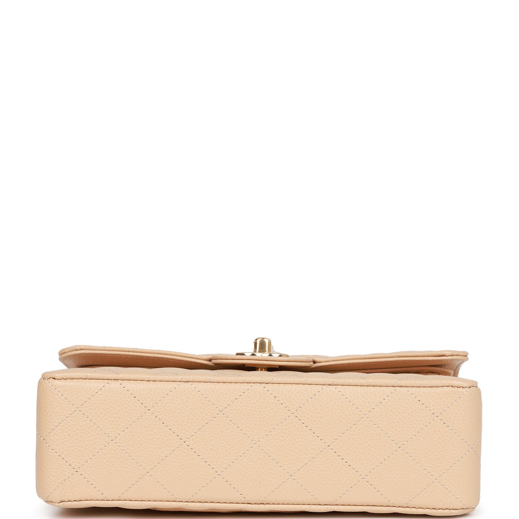 Chanel Small Classic Double Flap Beige Caviar Light Gold Hardware