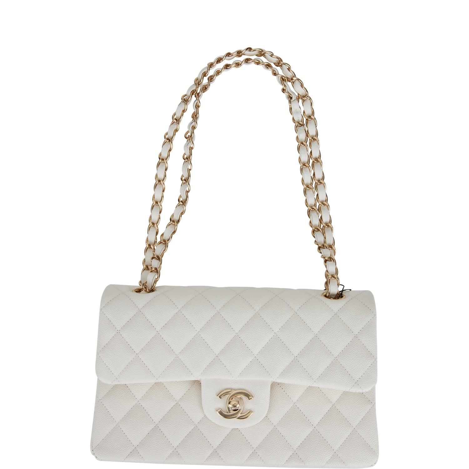 Chanel Small Classic Double Flap White Caviar Light Gold Hardware