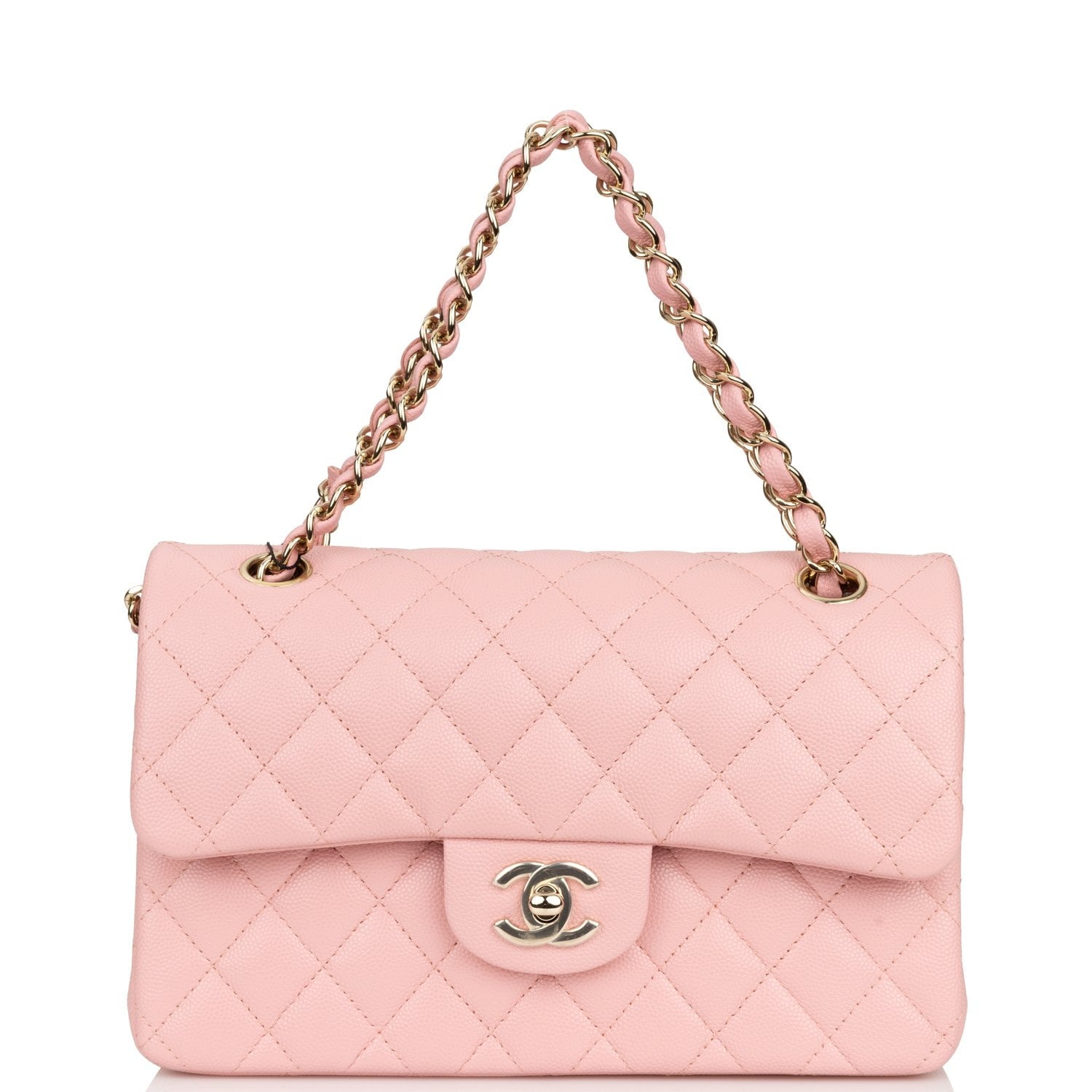 Chanel Small Classic Double Flap Pink Caviar Light Gold Hardware