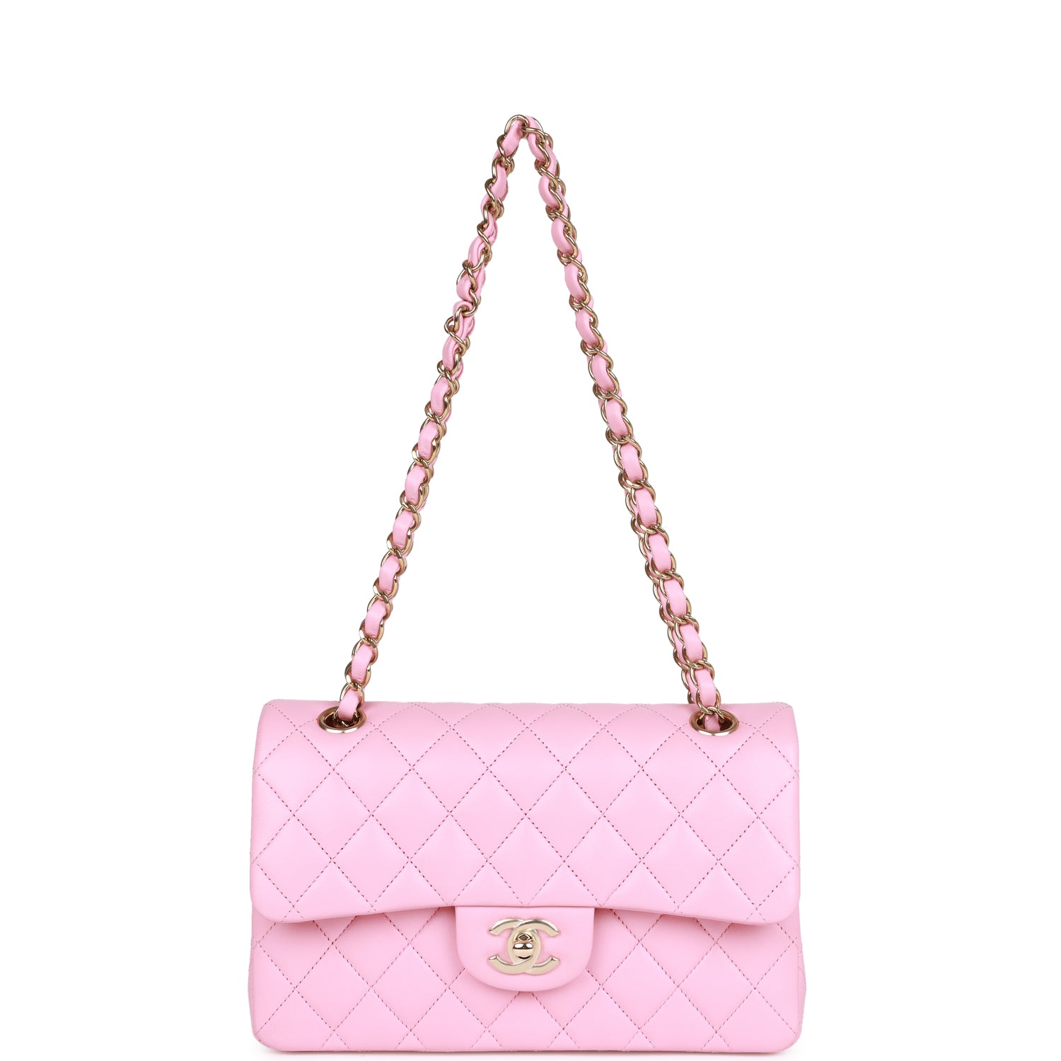 Chanel Small Classic Double Flap Pink Lambskin Light Gold Hardware