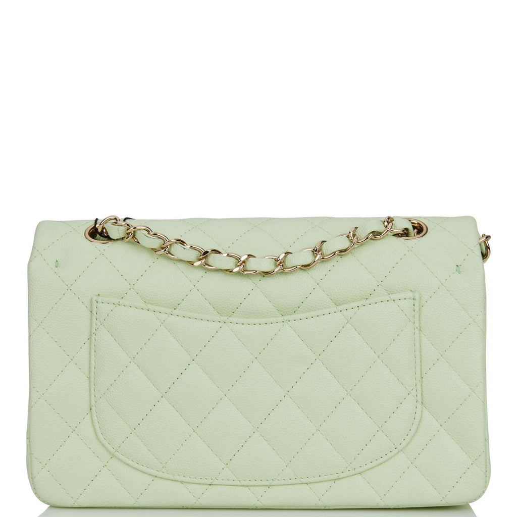 Chanel Small Classic Double Flap Light Green Caviar Light Gold Hardware