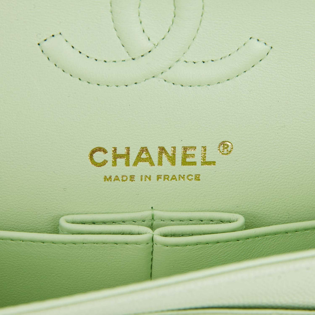 Chanel Small Classic Double Flap Light Green Caviar Light Gold Hardware