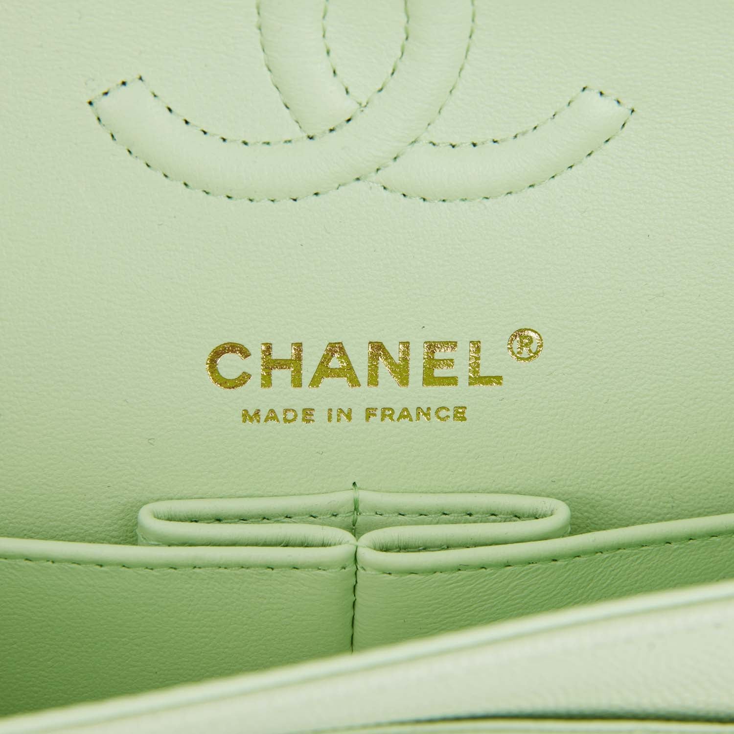 Chanel Small Classic Double Flap Light Green Caviar Light Gold Hardware