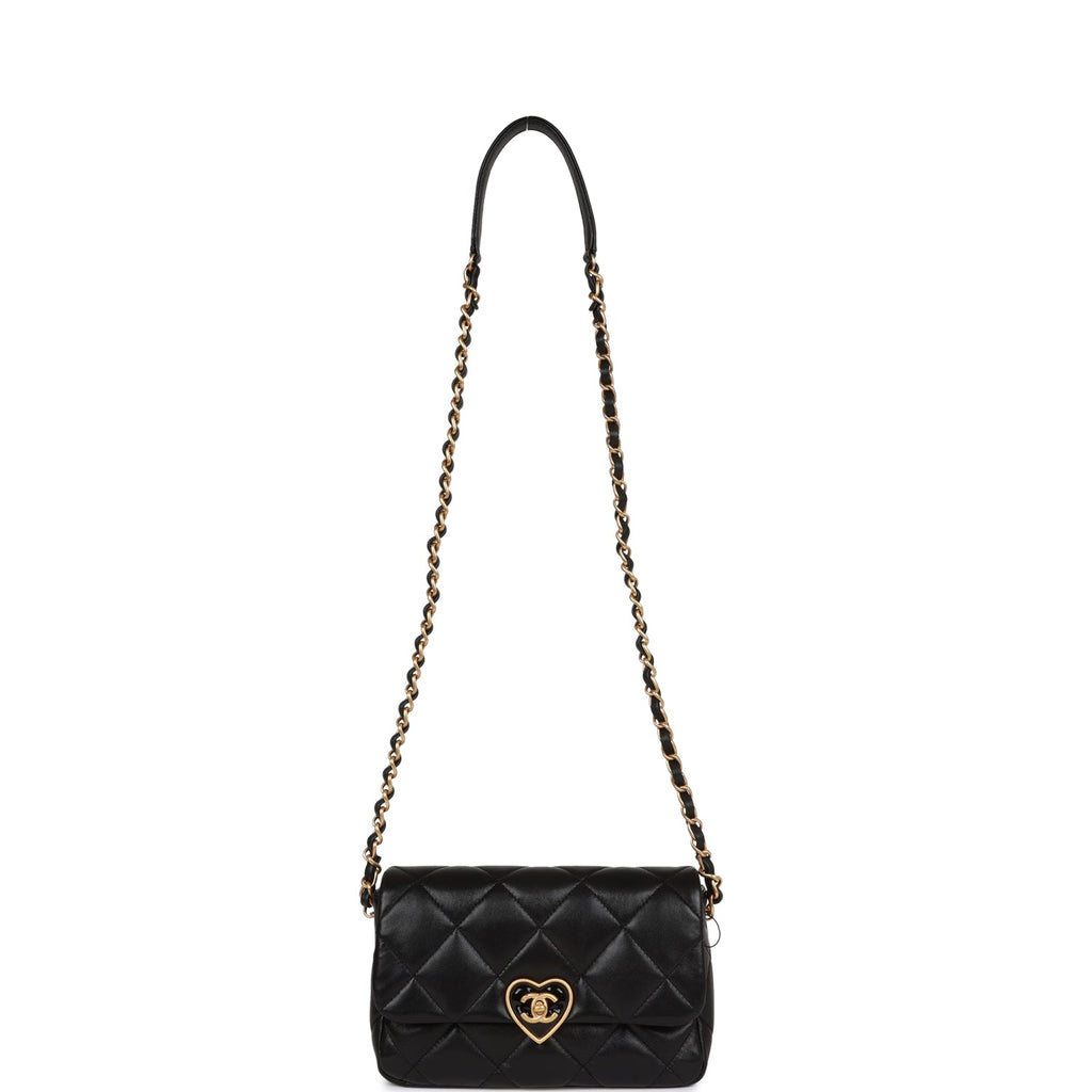 Chanel Heart Small Flap Bag Black Lambskin Antique Gold Hardware