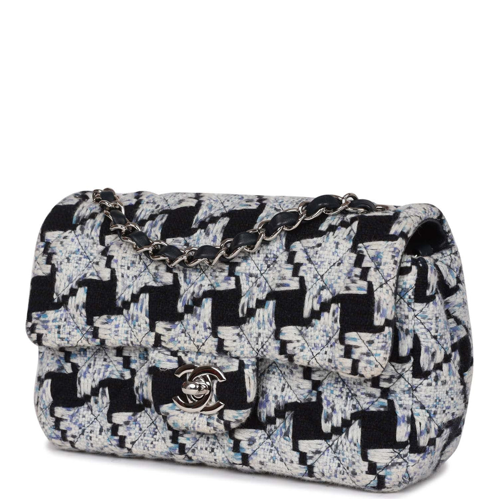 Chanel Mini Rectangular Flap Bag Blue Tweed Silver Hardware