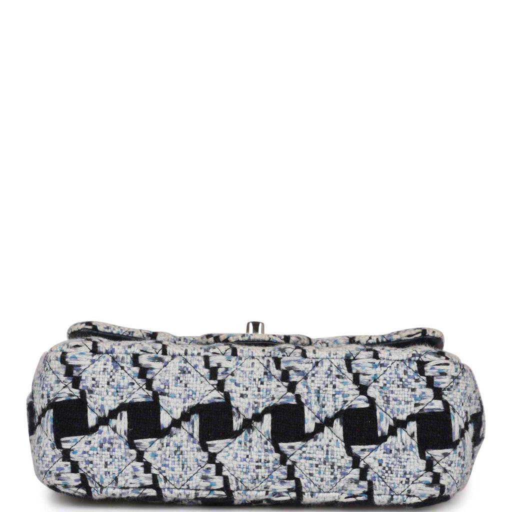 Chanel Mini Rectangular Flap Bag Blue Tweed Silver Hardware