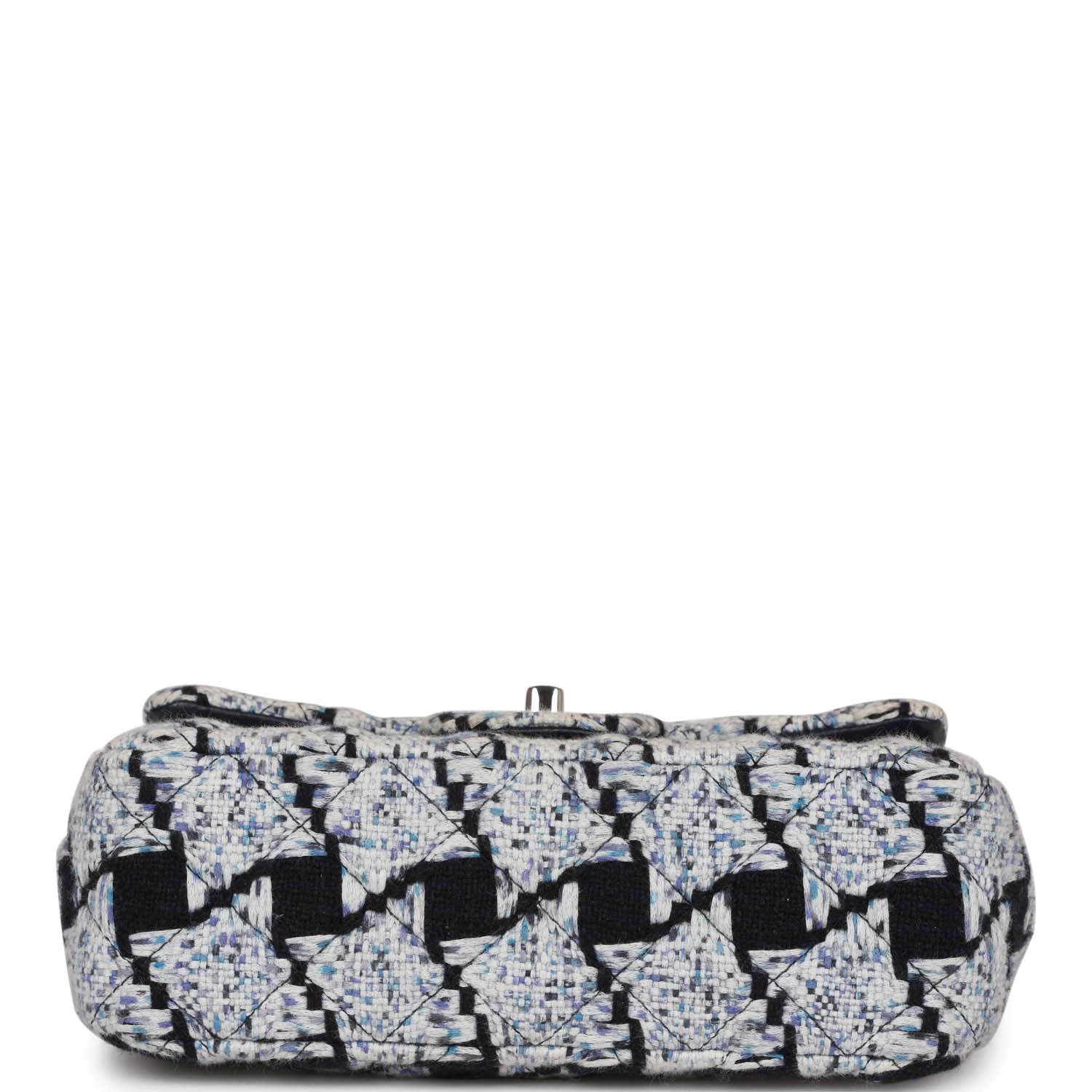 Chanel Mini Rectangular Flap Bag Blue Tweed Silver Hardware