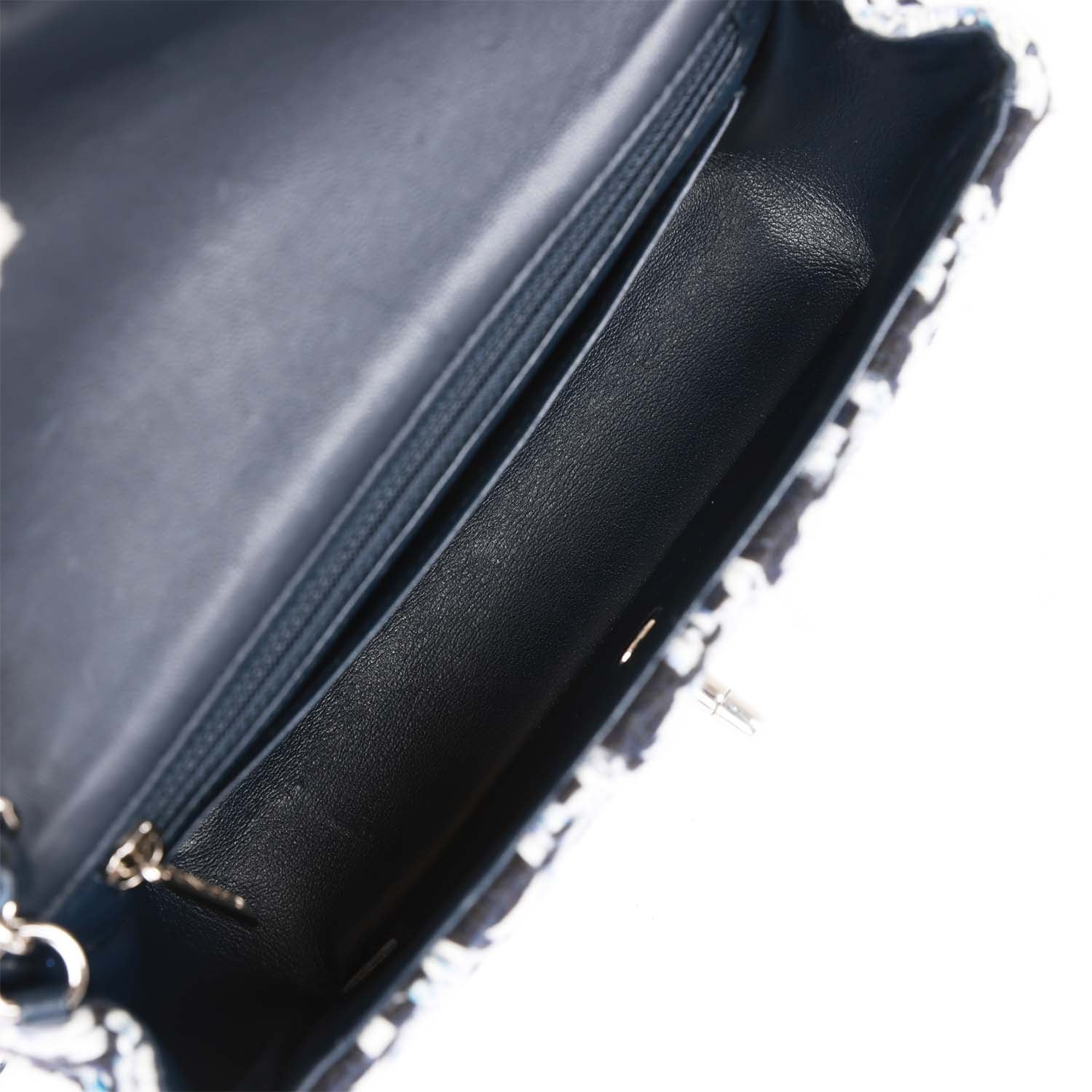 Chanel Mini Rectangular Flap Bag Blue Tweed Silver Hardware