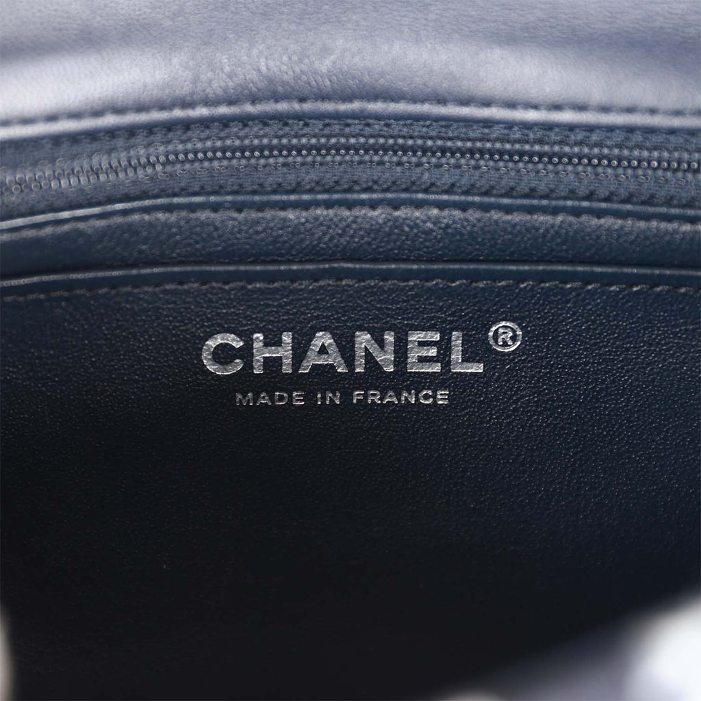 Chanel Mini Rectangular Flap Bag Blue Tweed Silver Hardware