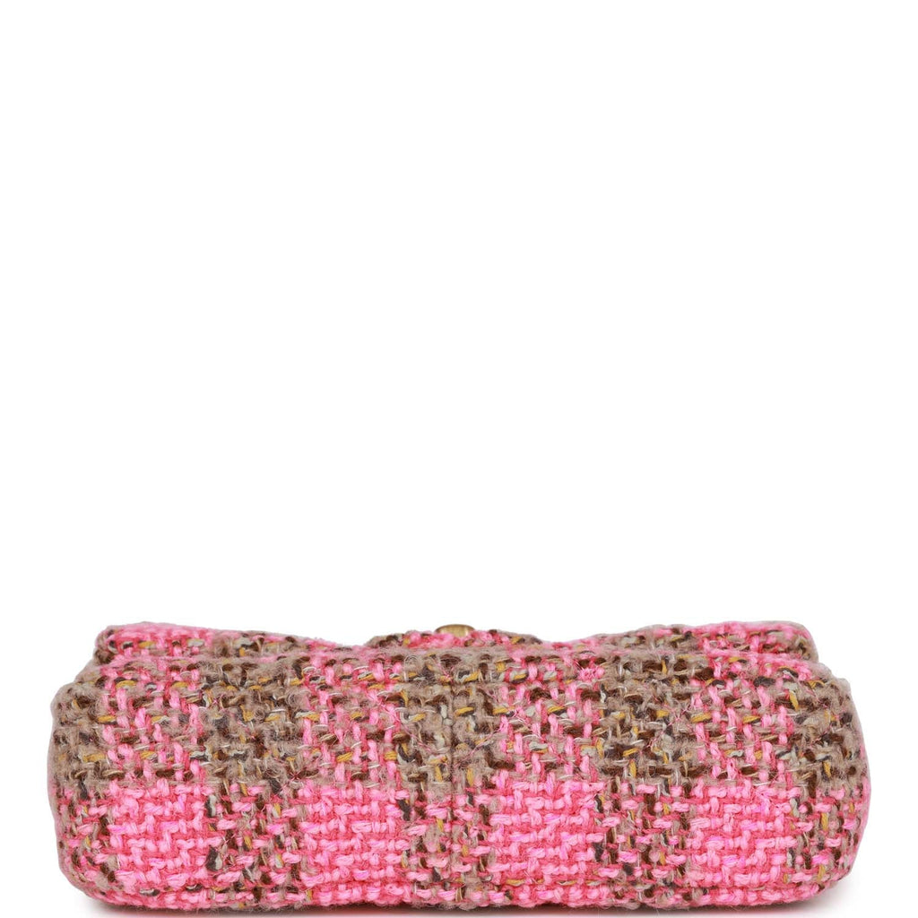 Chanel Small Elegant Chain Flap Bag Pink and Beige Tweed Gold Hardware