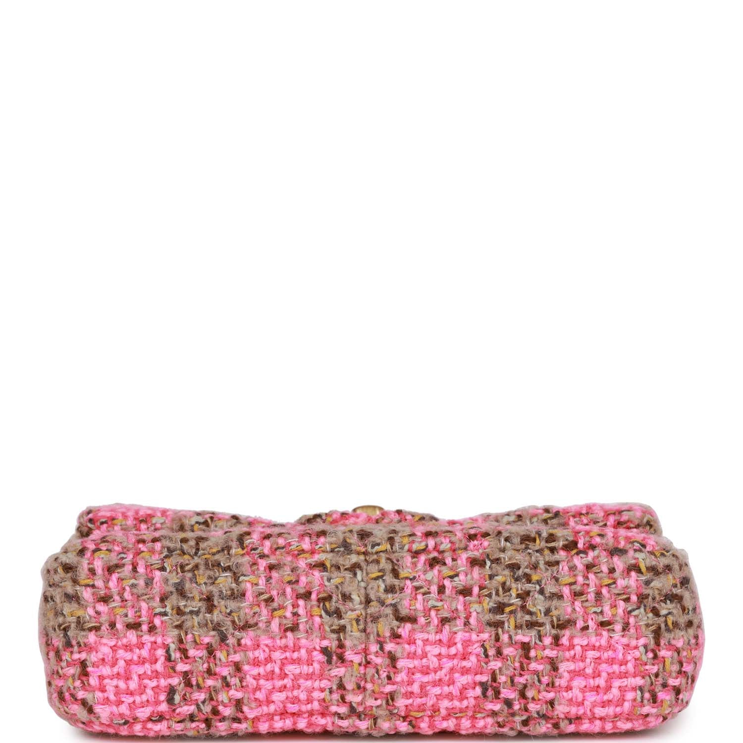 Chanel Small Elegant Chain Flap Bag Pink and Beige Tweed Gold Hardware