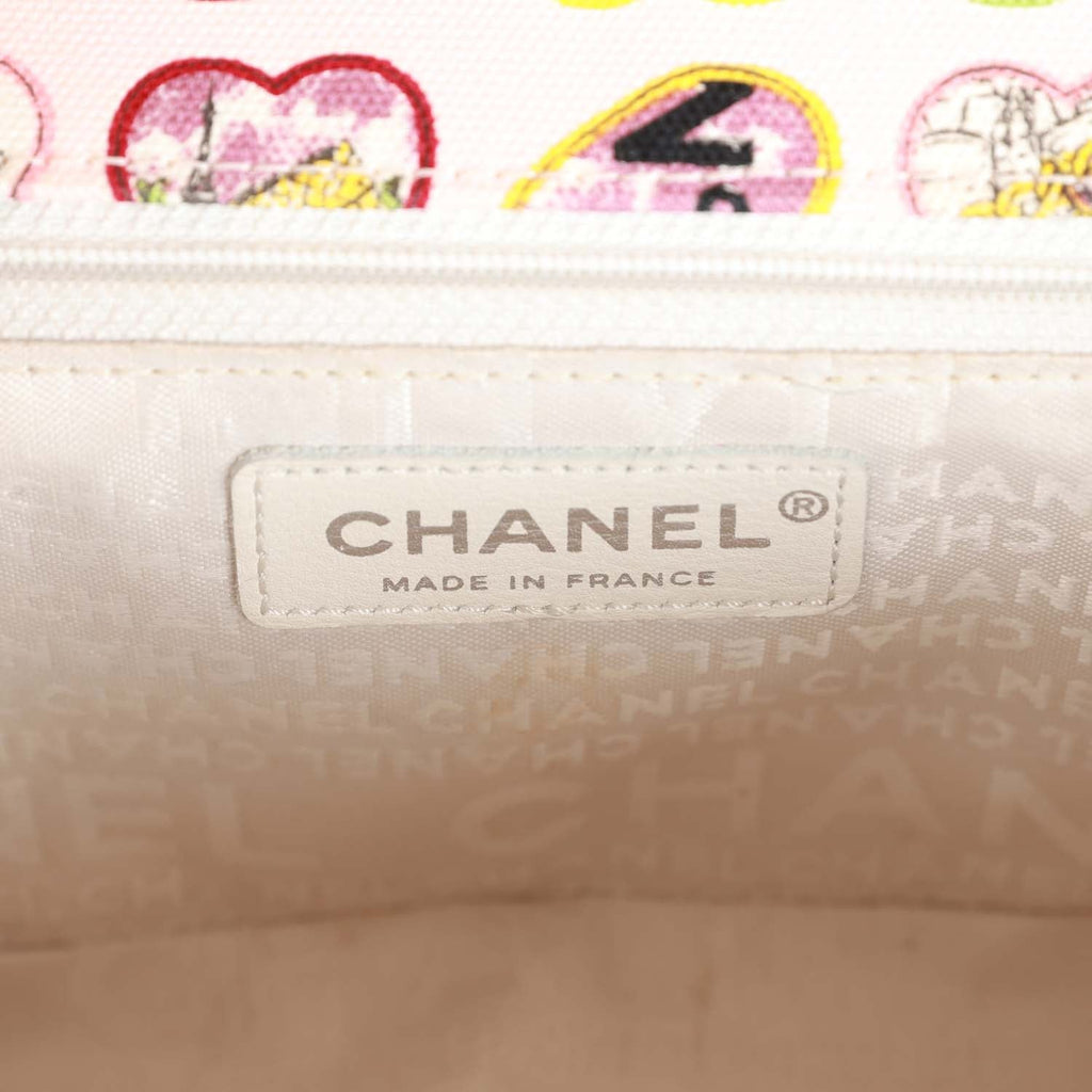 Chanel Small Classic Coco Heart Motif Flap Bag Multicolor Canvas Silver Hardware