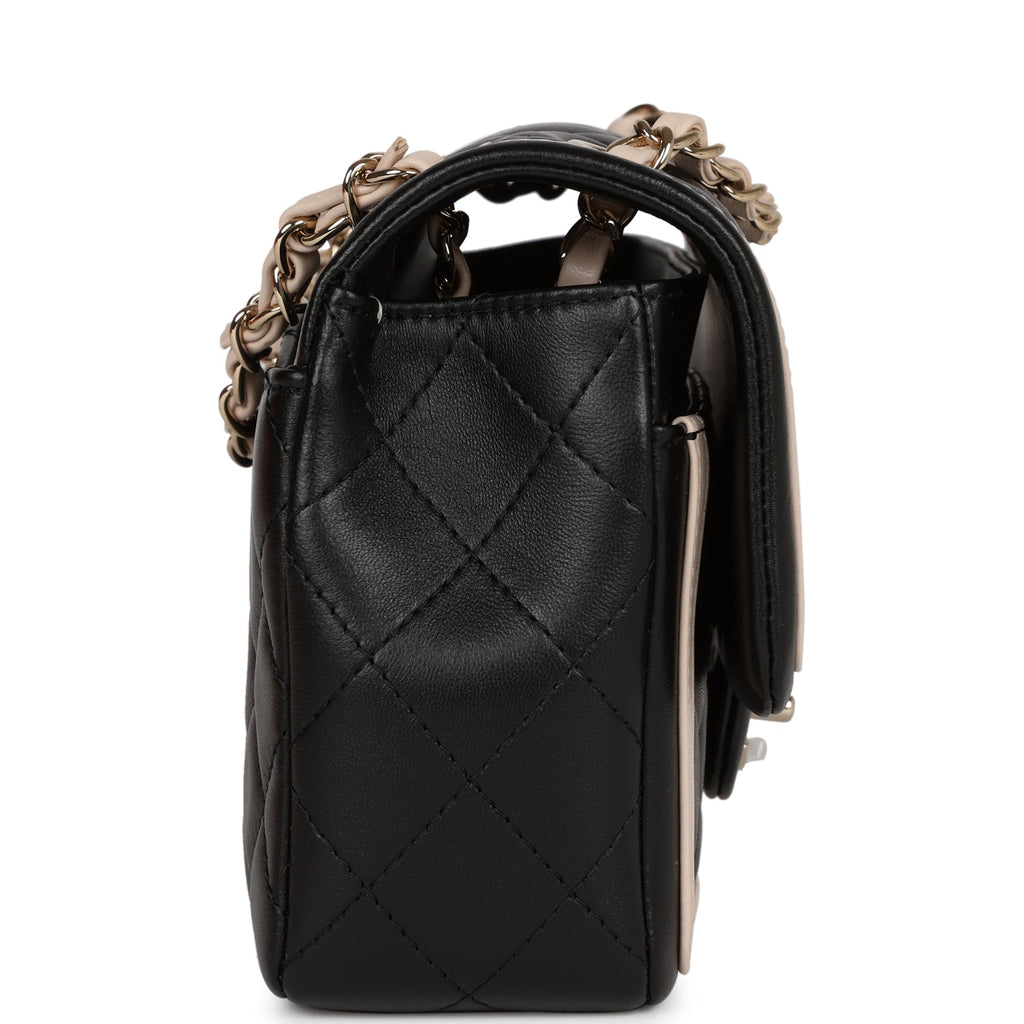 Chanel Small Classic Flap Black and Beige Lambskin Light Gold Hardware