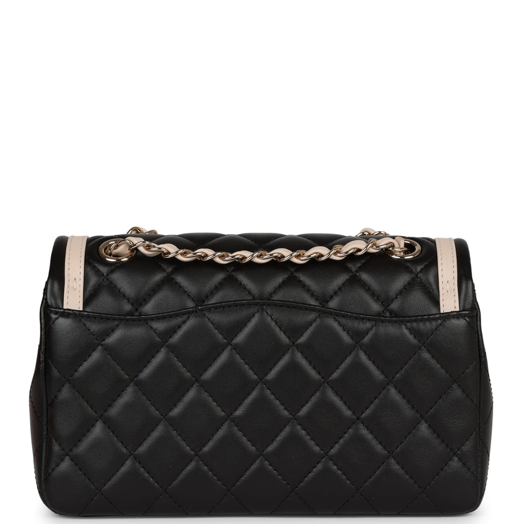 Chanel Small Classic Flap Black and Beige Lambskin Light Gold Hardware
