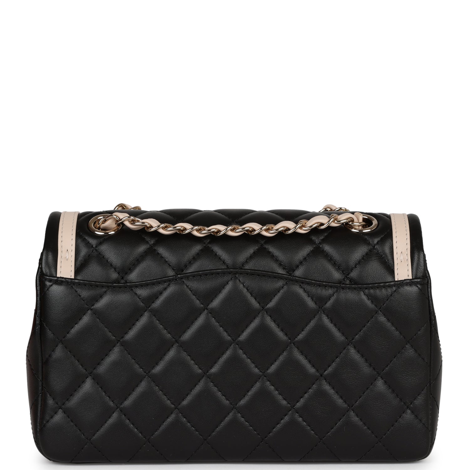 Chanel Small Classic Flap Black and Beige Lambskin Light Gold Hardware