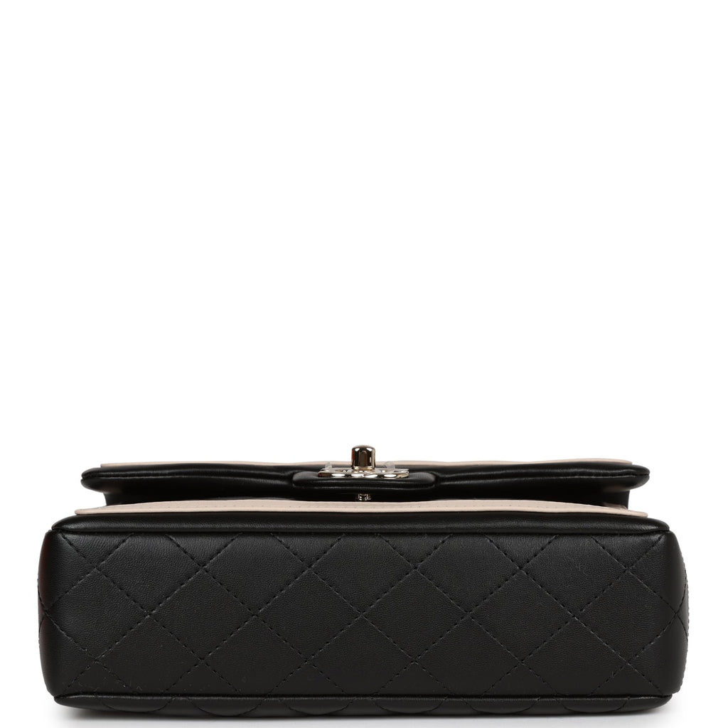 Chanel Small Classic Flap Black and Beige Lambskin Light Gold Hardware