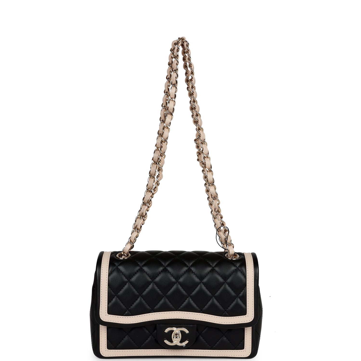 Chanel Small Classic Flap Black and Beige Lambskin Light Gold Hardware