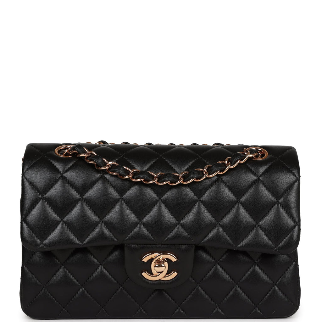 Chanel Small Classic Double Flap Bag Black Lambskin Rose Gold Hardware