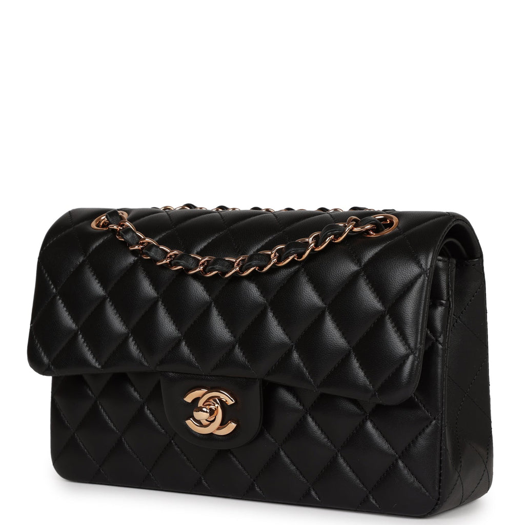 Chanel Small Classic Double Flap Bag Black Lambskin Rose Gold Hardware