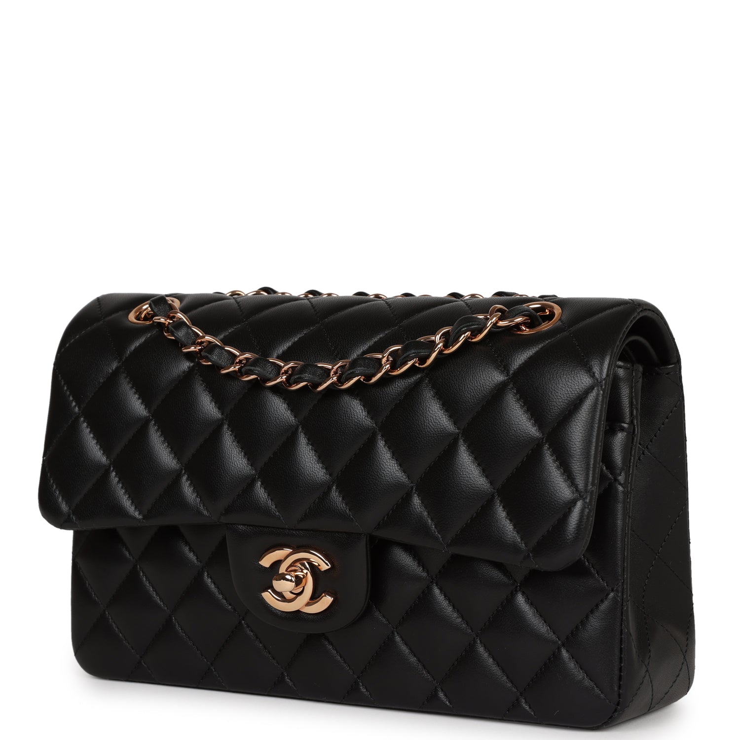 Chanel Small Classic Double Flap Bag Black Lambskin Rose Gold Hardware
