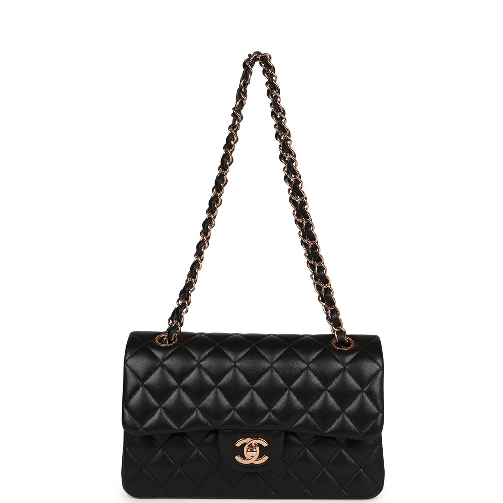 Chanel Small Classic Double Flap Bag Black Lambskin Rose Gold Hardware