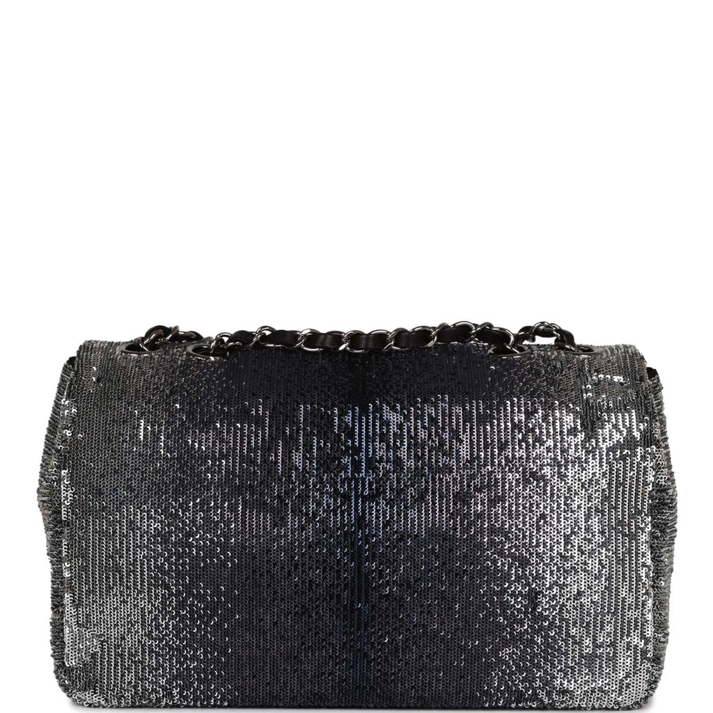 Chanel Small Classic Flap Bag Black and Silver Sequins Silver Hardware