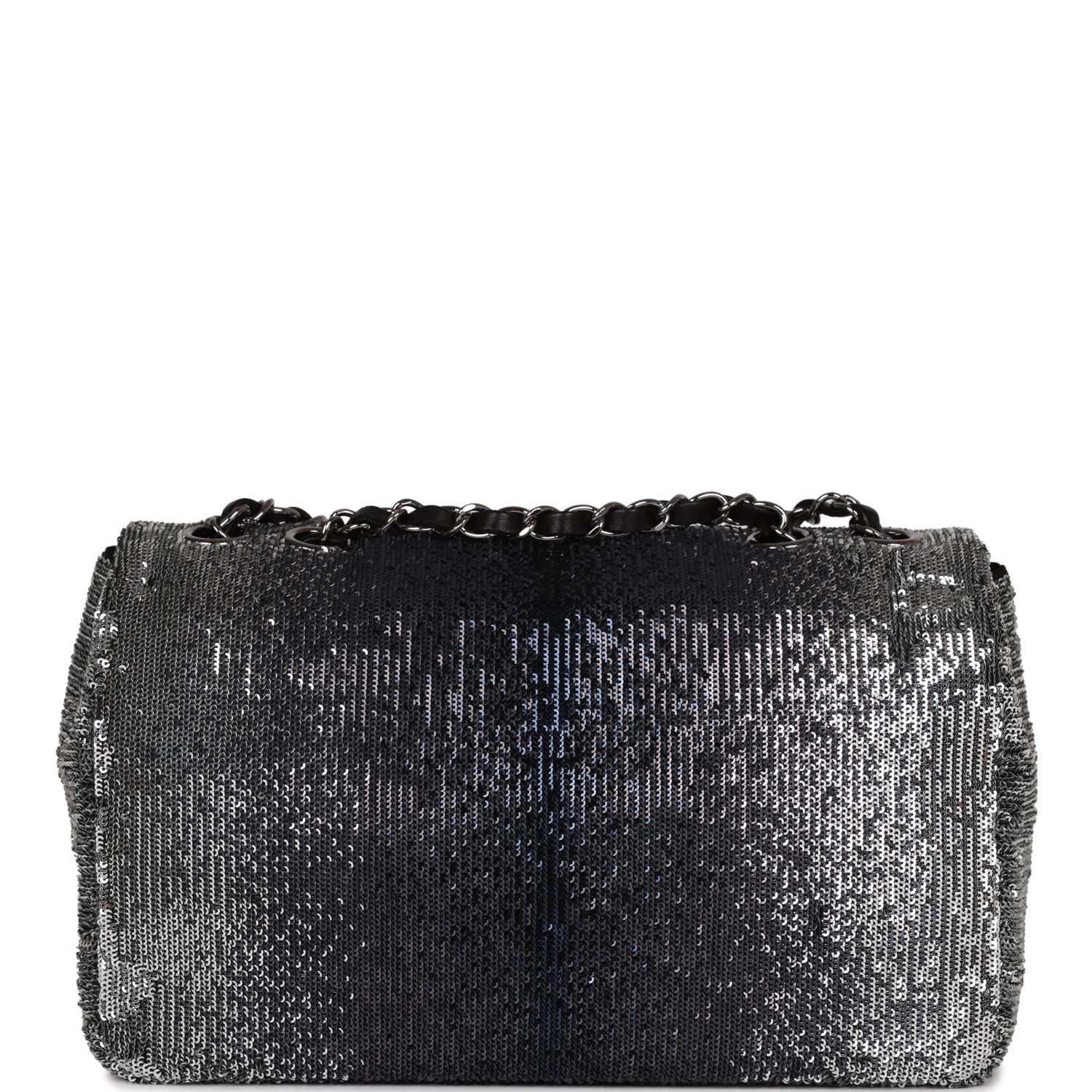 Chanel Small Classic Flap Bag Black and Silver Sequins Silver Hardware