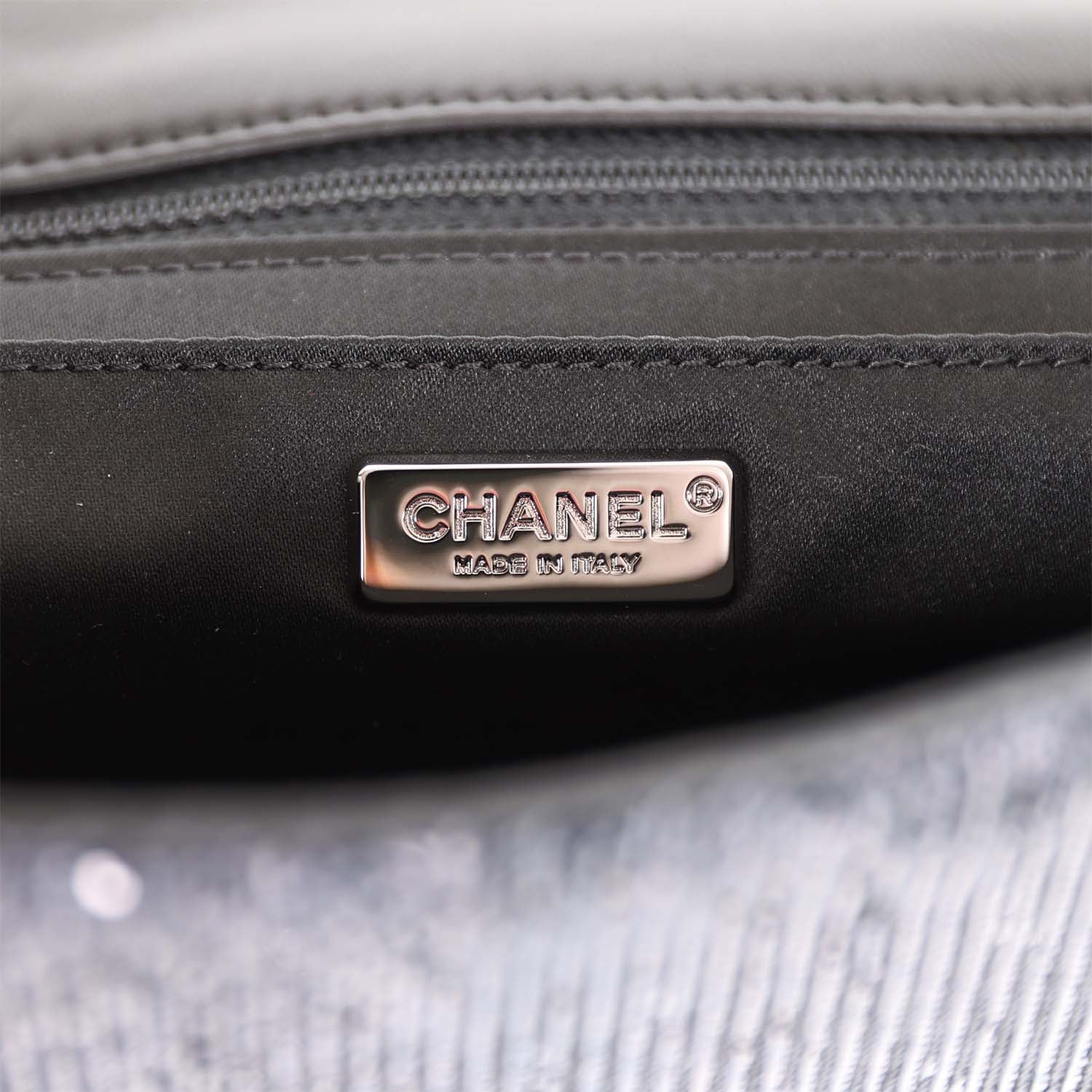 Chanel Small Classic Flap Bag Black and Silver Sequins Silver Hardware