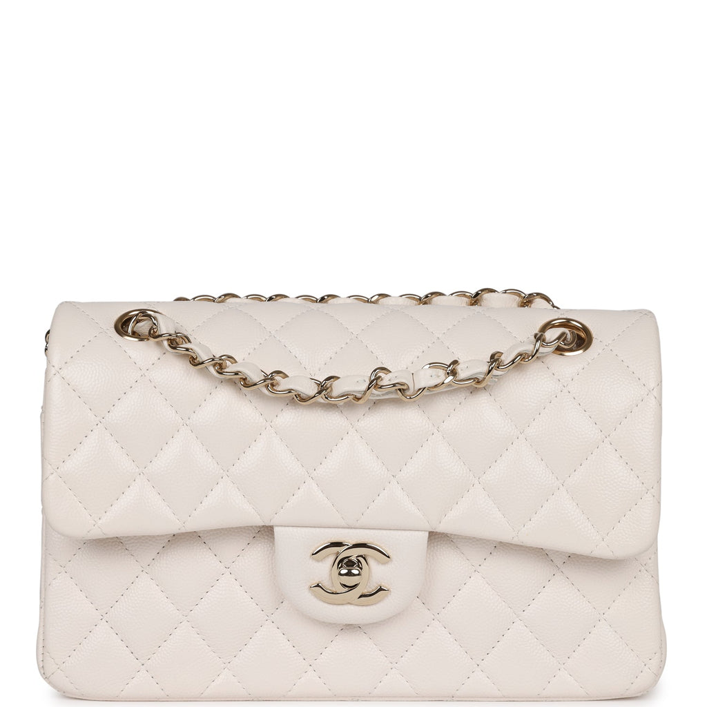 Chanel Small Classic Double Flap White Caviar Light Gold Hardware