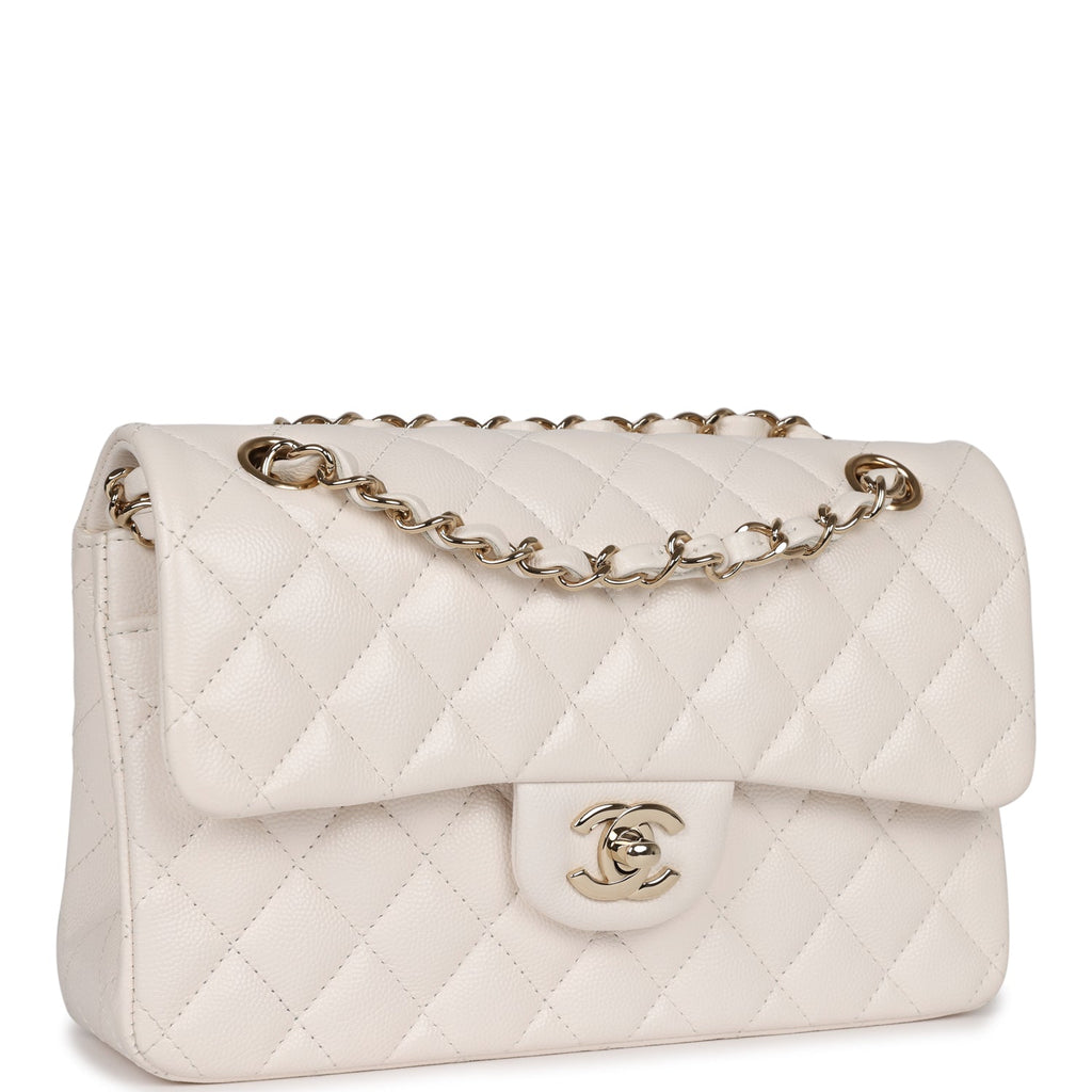 Chanel Small Classic Double Flap White Caviar Light Gold Hardware