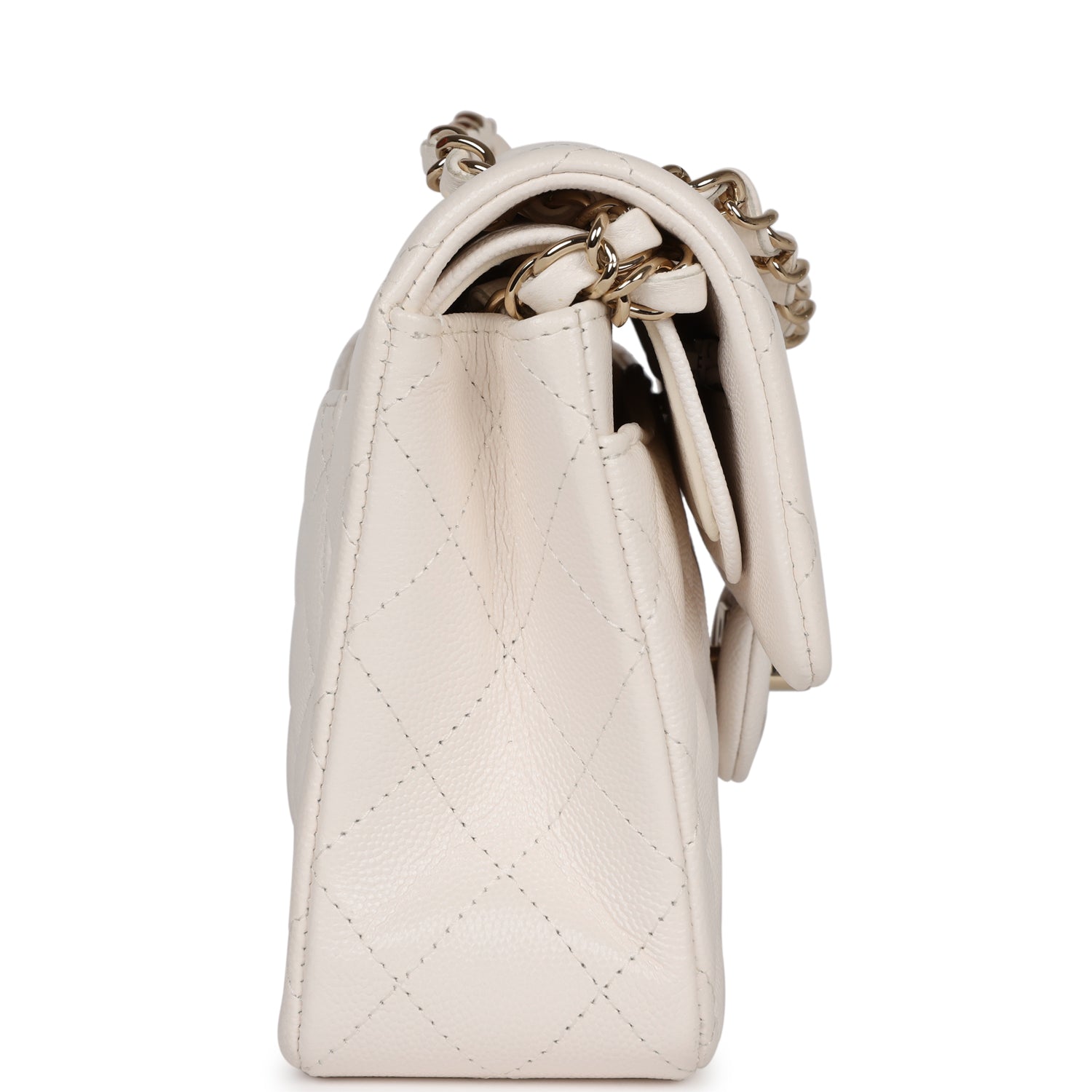 Chanel Small Classic Double Flap White Caviar Light Gold Hardware