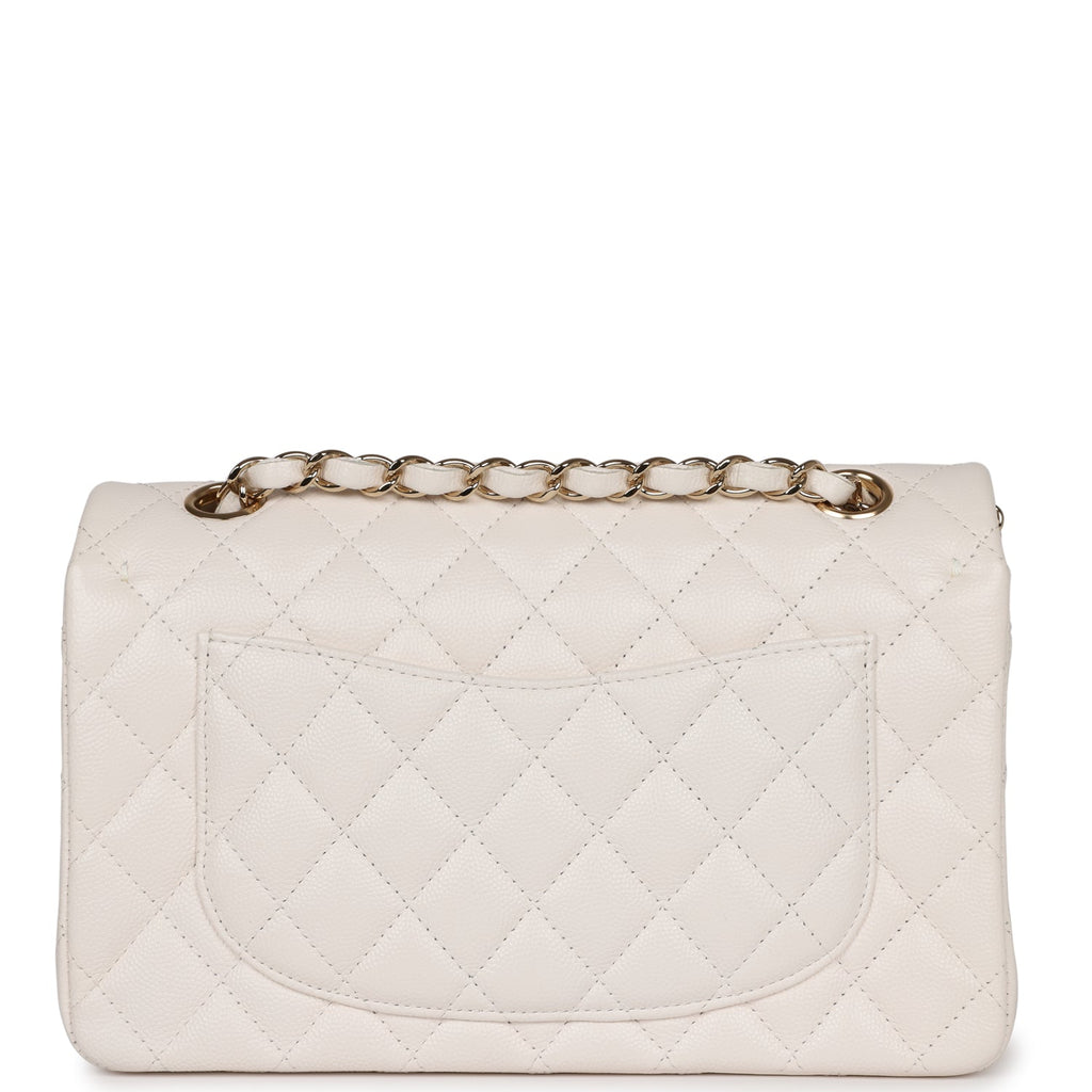 Chanel Small Classic Double Flap White Caviar Light Gold Hardware