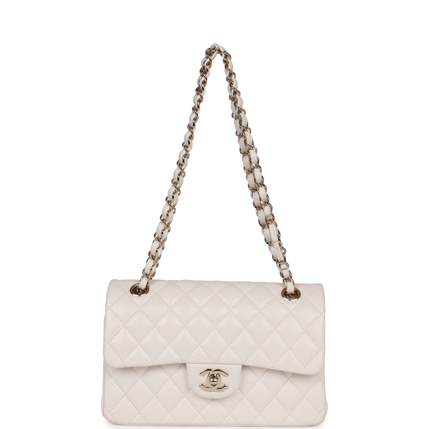 Chanel Small Classic Double Flap White Caviar Light Gold Hardware