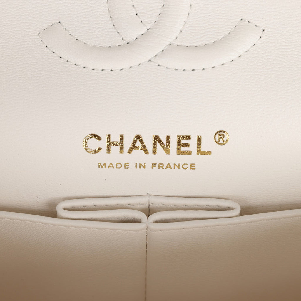 Chanel Small Classic Double Flap White Caviar Light Gold Hardware