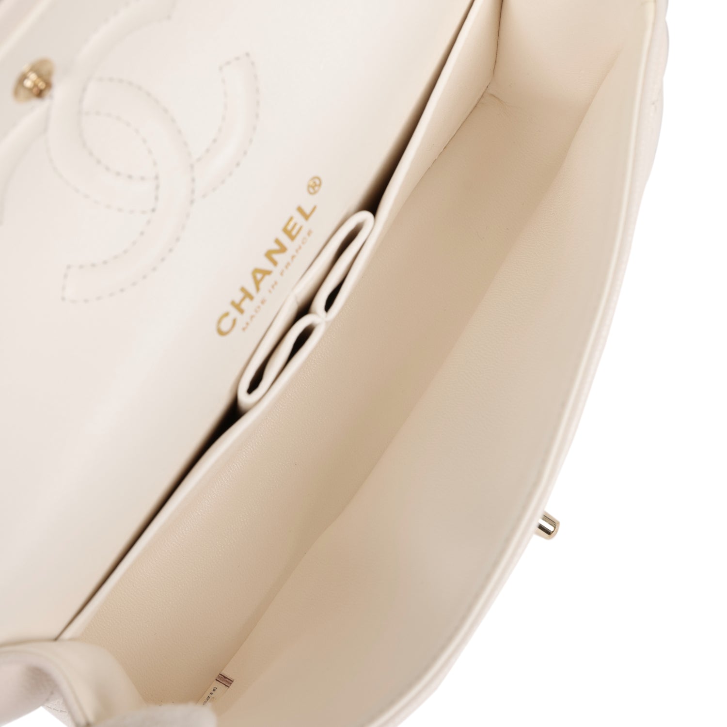 Chanel Small Classic Double Flap White Caviar Light Gold Hardware